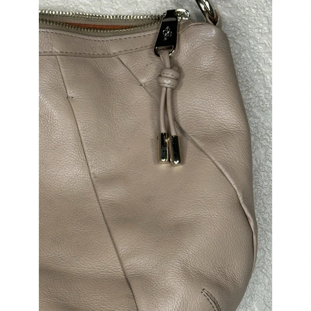 Cole Haan Leather Shoulder Bag Taupe Hobo Purse Braided Strap Slouchy